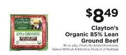 Clayton's Organic 85% Lean Ground Beef