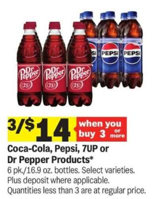 Coca-Cola, Pepsi, 7UP or Dr Pepper Products*