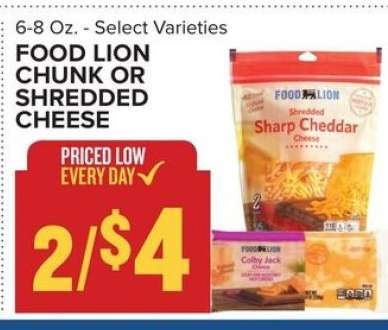 Food Lion Chunk or Shredded Cheese