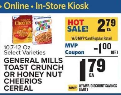 General Mills Toast Crunch or Honey Nut Cheerios Cereal