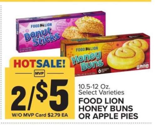FOOD LION HONEY BUNS OR APPLE PIES