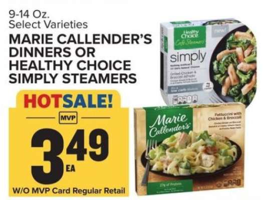 Marie Callender's Dinners or Healthy Choice Simply Steamers