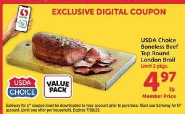 USDA Choice Boneless Beef Top Round London Broil