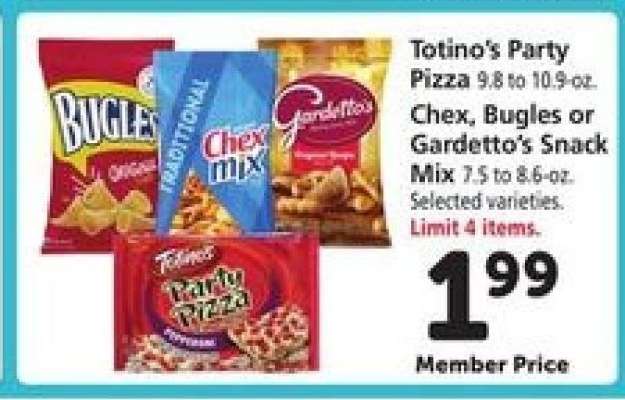Totino's Party Pizza, Chex, Bugles or Gardetto's Snack Mix