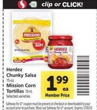Herdez Chunky Salsa or Mission Corn Tortillas