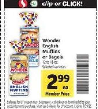 Wonder English Muffins or Bagels