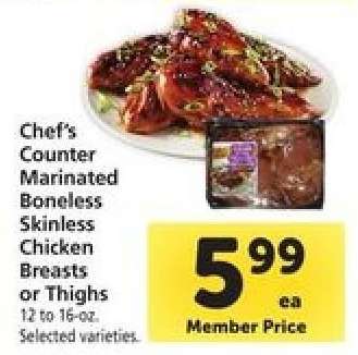 Chef's Counter Marinated Boneless Skinless Chicken Breasts or Thighs