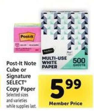 Post-It Note Cube or Signature SELECT Copy Paper