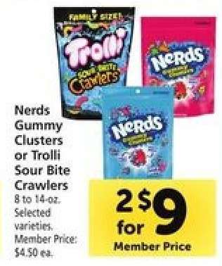 Nerds Gummy Clusters or Trolli Sour Bite Crawlers