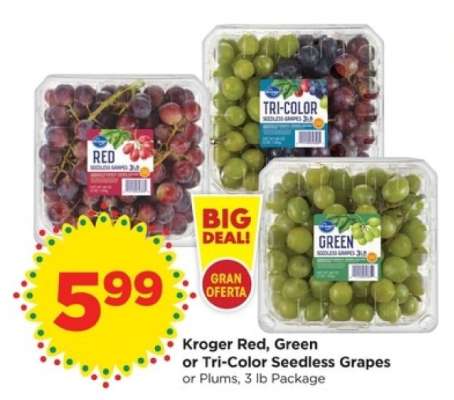 Kroger Red, Green or Tri-Color Seedless Grapes or Plums