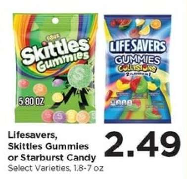 Lifesavers, Skittles Gummies or Starburst Candy