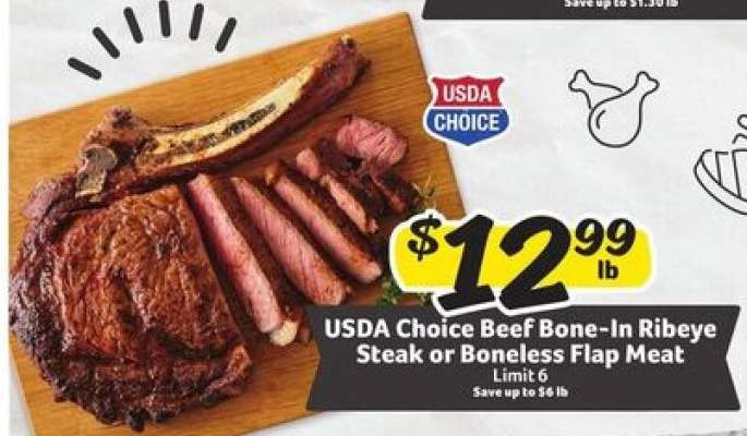 USDA Choice Beef Bone-In Ribeye Steak or Boneless Flap Meat