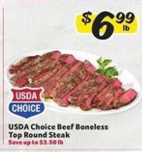 USDA Choice Beef Boneless Top Round Steak