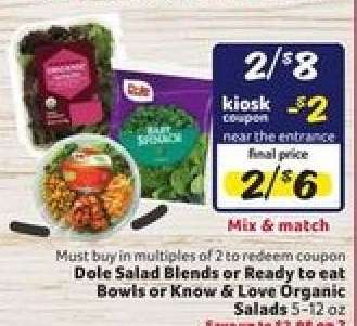 Dole Salad Blends or Ready to eat Bowls or Know & Love Organic Salads