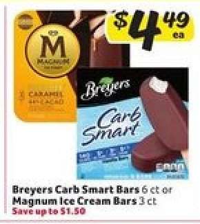 Breyers Carb Smart Bars or Magnum Ice Cream Bars