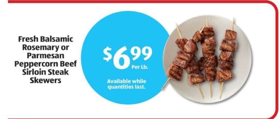 Fresh Balsamic Rosemary or Parmesan Peppercorn Beef Sirloin Steak Skewers