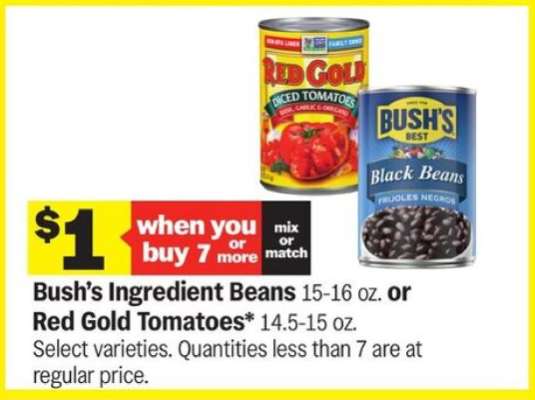 Bush’s Ingredient Beans or Red Gold Tomatoes
