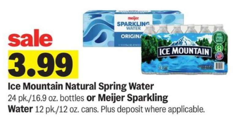 Ice Mountain Natural Spring Water or Meijer Sparkling Water