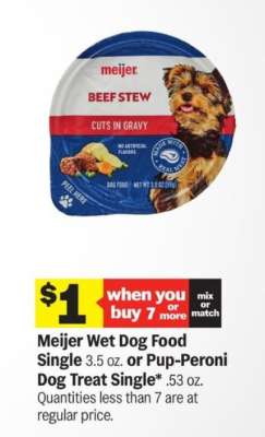 Meijer Wet Dog Food Single or Pup-Peroni Dog Treat Single