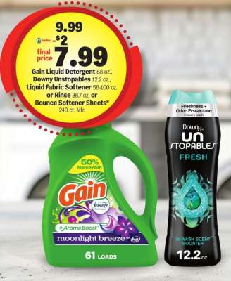 Gain Liquid Detergent, Downy Unstopables, Liquid Fabric Softener, Rinse, Bounce Softener Sheets