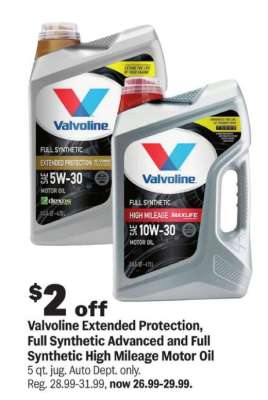 Valvoline Extended Protection, Full Synthetic Advanced and Full Synthetic High Mileage Motor Oil