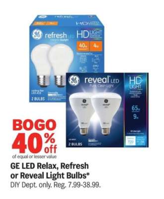 GE LED Relax, Refresh or Reveal Light Bulbs