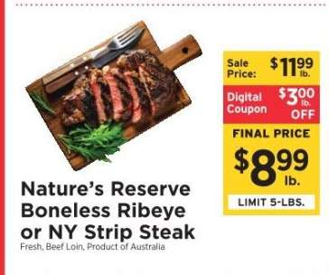 Nature’s Reserve Boneless Ribeye or NY Strip Steak