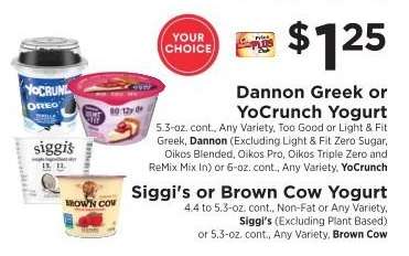 Dannon Greek or YoCrunch Yogurt, Siggi’s or Brown Cow Yogurt