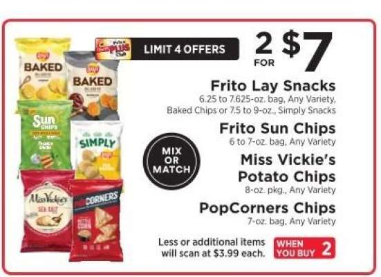 Frito Lay Snacks, Frito Sun Chips, Miss Vickie's Potato Chips, PopCorners Chips