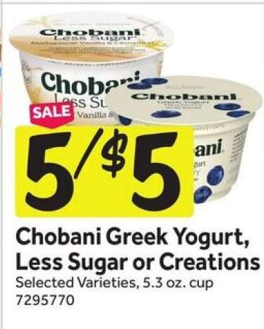 Chobani Greek Yogurt, Less Sugar or Creations