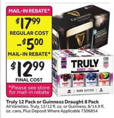 Truly 12 Pack or Guinness Draught 8 Pack