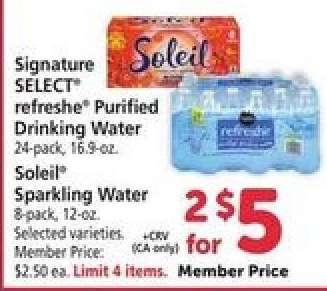 Signature SELECT refreshe Purified Drinking Water & Soleil Sparkling Water