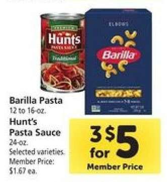 Barilla Pasta & Hunt's Pasta Sauce