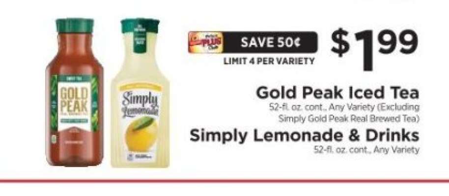 Gold Peak Iced Tea & Simply Lemonade & Drinks