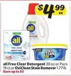 all Free Clear Detergent or OxiClean Stain Remover