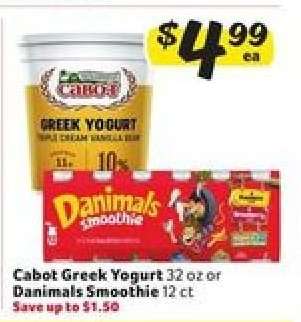Cabot Greek Yogurt or Danimals Smoothie