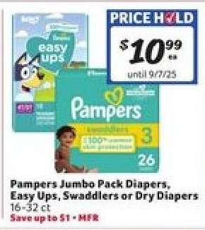 Pampers Jumbo Pack Diapers, Easy Ups, Swaddlers or Dry Diapers