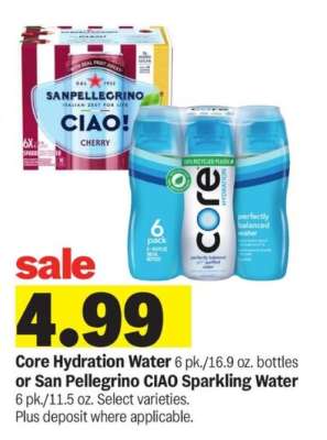 Core Hydration Water or San Pellegrino CIAO Sparkling Water