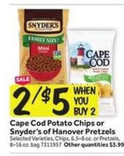 Cape Cod Potato Chips or Snyder's of Hanover Pretzels