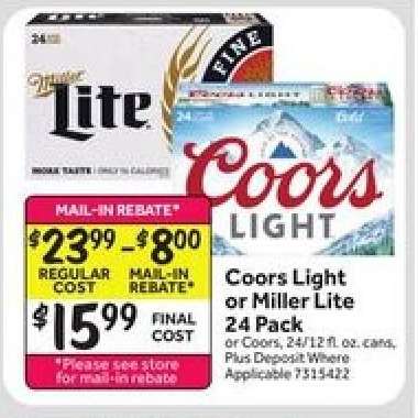 Coors Light or Miller Lite 24 Pack