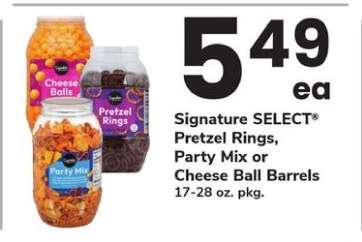 Signature SELECT Pretzel Rings, Party Mix or Cheese Ball Barrels