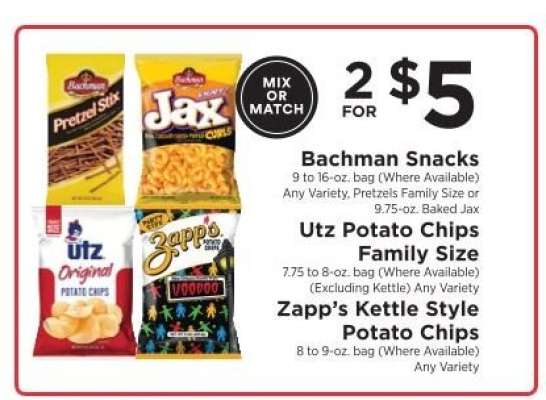 Bachman Snacks, Utz Potato Chips Family Size, Zapp’s Kettle Style Potato Chips