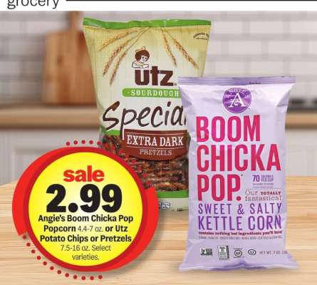 Angie's Boom Chicka Pop Popcorn or Utz Potato Chips or Pretzels