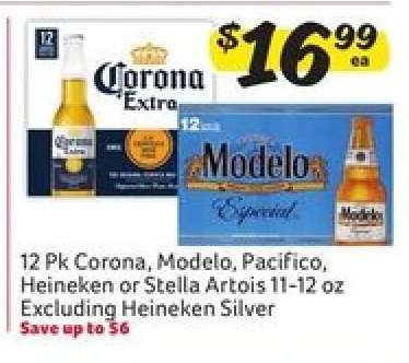 12 Pk Corona, Modelo, Pacifico, Heineken or Stella Artois