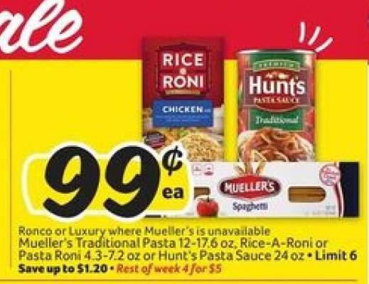 Mueller's Traditional Pasta, Rice-A-Roni, Hunt's Pasta Sauce