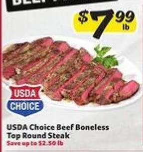 USDA Choice Beef Boneless Top Round Steak
