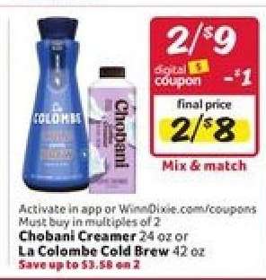 Chobani Creamer or La Colombe Cold Brew