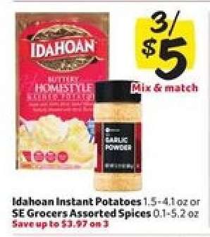 Idahoan Instant Potatoes or SE Grocers Assorted Spices