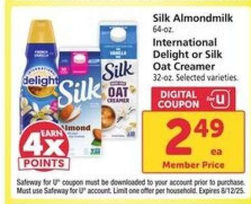 Silk Almondmilk or International Delight or Silk Oat Creamer