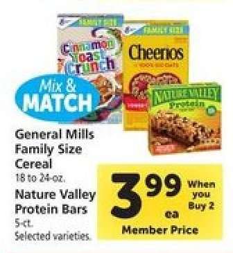General Mills Family Size Cereal & Nature Valley Protein Bars